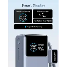 Portable Charger UGREEN PB727 (75701B) Nexode Pro, 10000mAh, Type-C, USB, Power Bank With Built-in Type-C Cable, Space Gray, 6 image
