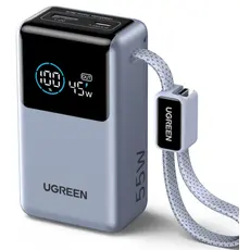 Portable Charger UGREEN PB727 (75701B) Nexode Pro, 10000mAh, Type-C, USB, Power Bank With Built-in Type-C Cable, Space Gray