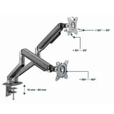 Monitor bracket Gembird MA-DA2-05 Desk mounted adjustable double Monitor Arm 17"-32" Space Grey, 4 image