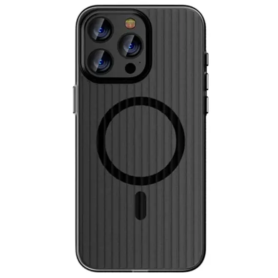 TVC iPhone 16 Pro Case Compatible with MagSafe Corrugated Texture Hard PC Matte Phone Cover - Black Edge