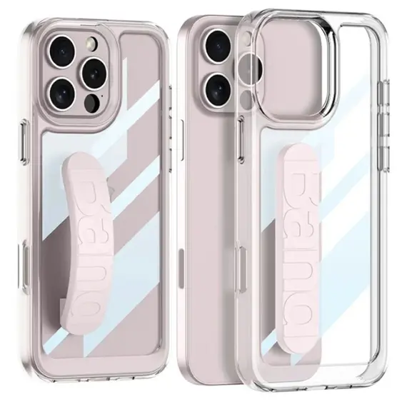 TVC GKK For iPhone 16 Pro Max Crystal Clear Case Anti-Drop TPU+PC Phone Cover with Silicone Hand Strap - Light Pink