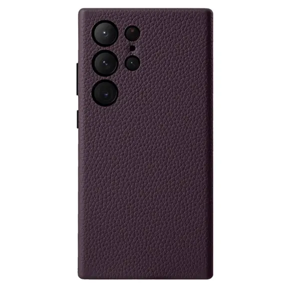 TVC MELKCO For Samsung Galaxy S25 Ultra Case Genuine Cow Leather + PC Anti Drop Phone Back Cover - Purple