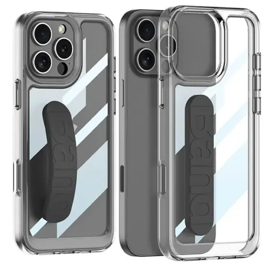 TVC GKK For iPhone 16 Pro Crystal Clear Case Anti-Drop TPU+PC Phone Cover with Silicone Hand Strap - Black