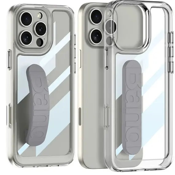 TVC GKK For iPhone 16 Pro Max Crystal Clear Case Anti-Drop TPU+PC Phone Cover with Silicone Hand Strap - Grey