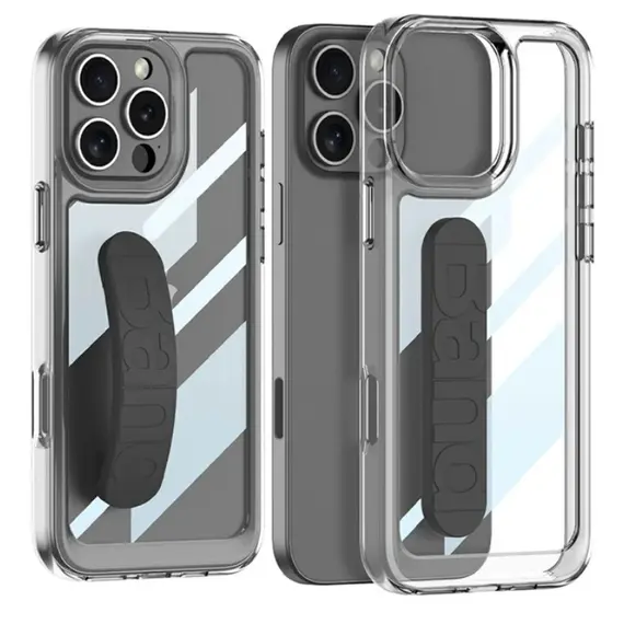 TVC GKK For iPhone 16 Pro Max Crystal Clear Case Anti-Drop TPU+PC Phone Cover with Silicone Hand Strap - Black