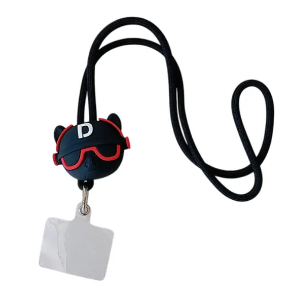 Mobile Phone Case TVC 45cm Phone Lanyard Cartoon Pendant Crossbody Rope Neck Strap with Patch - Black/Red