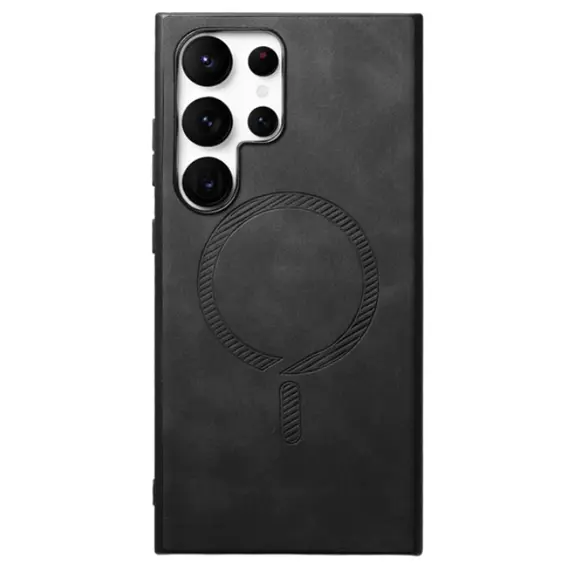 TVC Samsung Galaxy S25 Ultra Leather Back Case Compatible with MagSafe Skin-touch Phone Cover - Black