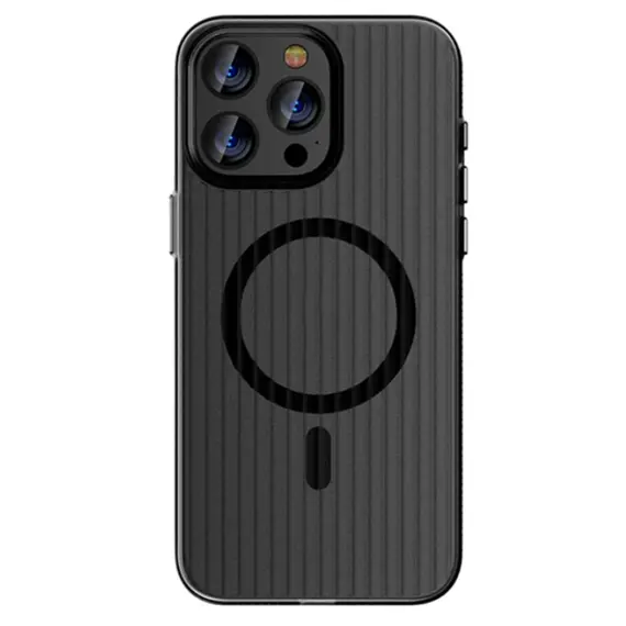 TVC iPhone 16 Pro Max Case Compatible with MagSafe Corrugated Texture Hard PC Matte Phone Cover - Black Edge