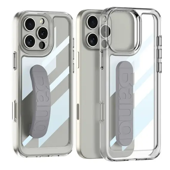 TVC GKK For iPhone 16 Pro Crystal Clear Case Anti-Drop TPU+PC Phone Cover with Silicone Hand Strap - Grey