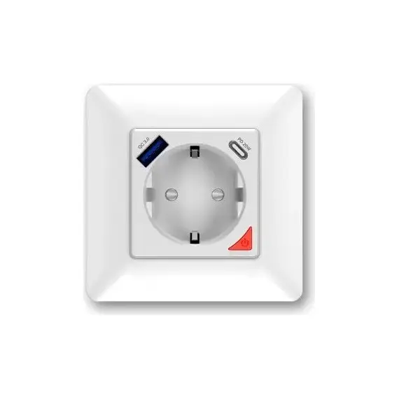 Smart Wall Socket Moes WK-Y-EU-1U1C-WH-EN, Wi-Fi, 16A, 3680W, USB-A + USB-C 20W, In-wall, White