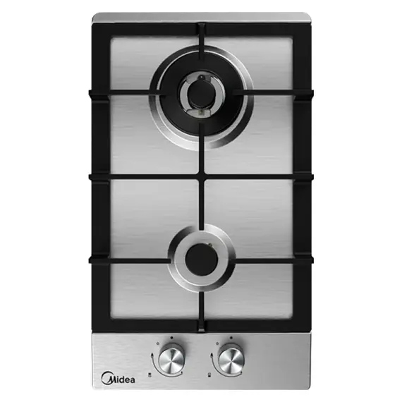 Gas Hob Midea MG30SB005DT1B, Built-in, 2 Burners, 30 cm, Cast Iron Supports, Stainless Steel