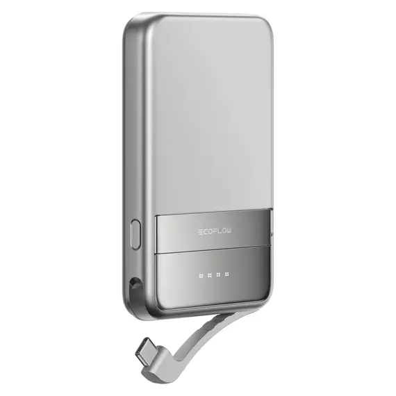 Power Bank EcoFlow RAPID Magnetic 5000mAh, Qi2 15W Wireless, 30W, Built-in USB-C Cable, Silver