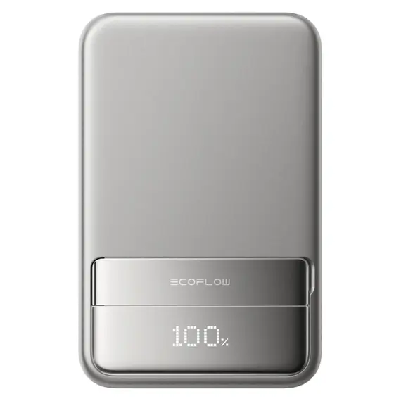 Power Bank EcoFlow RAPID Magnetic Power Bank 10000mAh, Qi2 15W, 65W, Built-in USB-C Cable, Silver