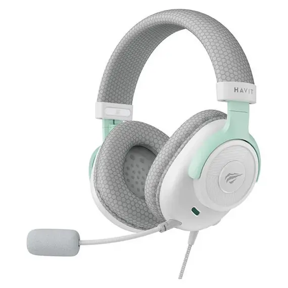 Headset Havit H2230E Gaming Headset, 50mm, 3.5mm, with Microphone, White/Cyan