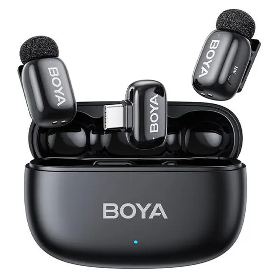 Microphone BOYA mini 2-02 Ultracompact 2.4GHz Wireless Microphone System Combo, 2 TX + USB-C RX + Charging Case, Black