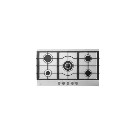 Gas Hob Midea MG9005TX, 5 Burners, 86 cm, Triple Crown WOK, Cast Iron Grates, Stainless Steel