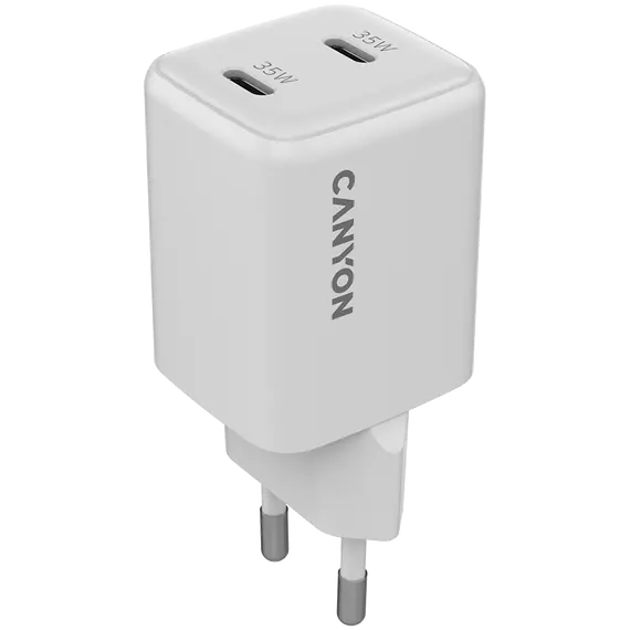 Wall Charger CANYON CU35CC CNS-CUW35CC, GaN 35W, 2x USB-C PD, EU, White