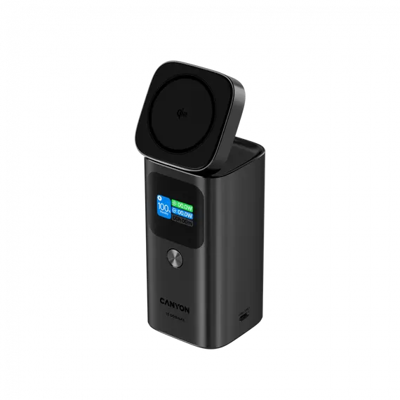 Power Bank CANYON OnPower 150 CNS-CPB150DG, 15000mAh, Qi2 Magnetic 15W, 2x USB-C 100W PD, Aluminium, Dark Grey