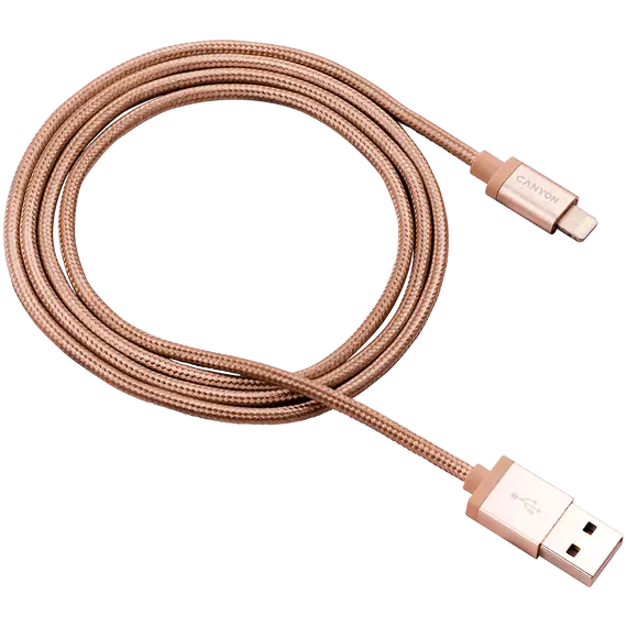 USB Cable CANYON MFI-3 CNS-MFIC3GO USB-A to Lightning, MFi, 12W, Braided, 1m, Gold
