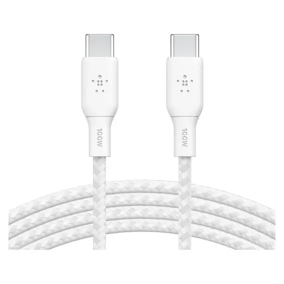 USB Cable Belkin BoostCharge USB-C to USB-C Braided Cable 100W 2M CAB014bt2MWH, White