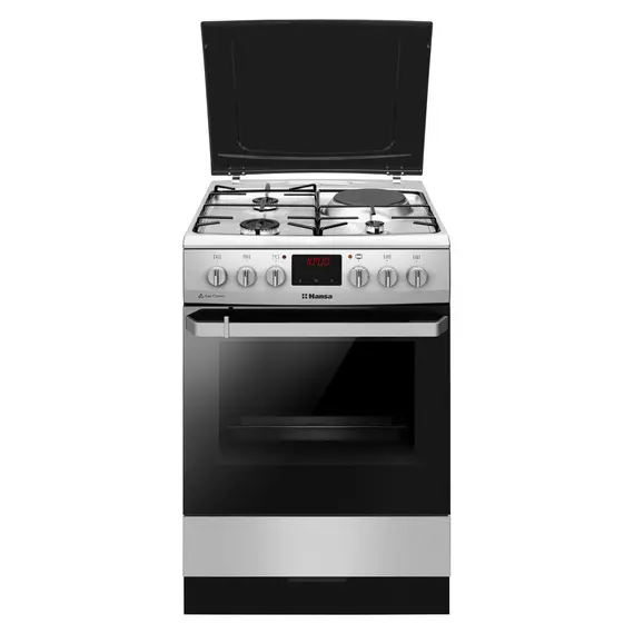 Cooker Hansa FCMX68209, 3 Gas + 1 Electric, Electric Oven 62 L, 60x60x85 cm, Stainless Steel