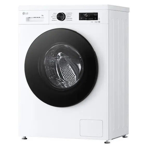 Washing Machine LG F2Y2HYP65.AGWQME3, 7 kg, 1200 rpm, Inverter Direct Drive, LG ThinQ Wi-Fi, White, Black Door