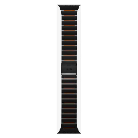 Smart Watch Band Uniq Strova Flex Apple Watch 49/46/45/44MM, Stainless Steel, Midnight Black/Volt Orange