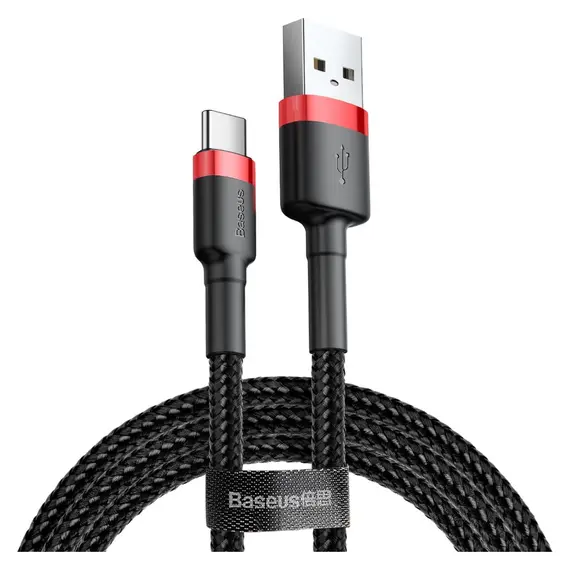 Cable Baseus Cafule USB-A to Type-C 3A 0.5m CATKLF-A91, Black/Red
