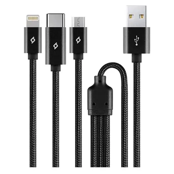 Cable Ttec 2DK39S AlumiCable Trio, USB-A to USB-C/Lightning/Micro USB, 1m, Black