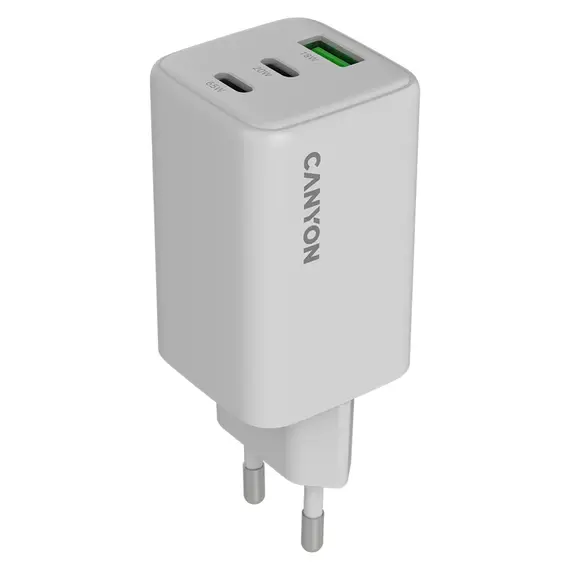 Wall Charger CANYON CU65ACC CNS-CUW65ACC, GaN 65W, 2x USB-C PD + 1x USB-A QC, EU, White