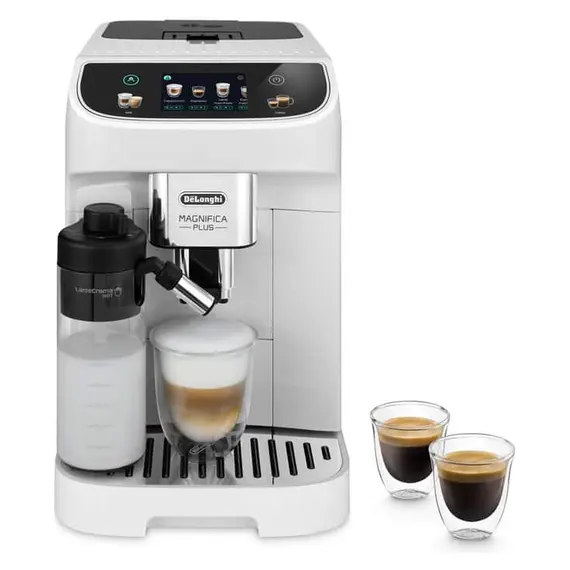 Coffee Machine Delonghi ECAM320.60.W Magnifica Plus, 1450W, 15 bar, 1.9 L, LatteCrema Hot, 3.5" Touch Display, White