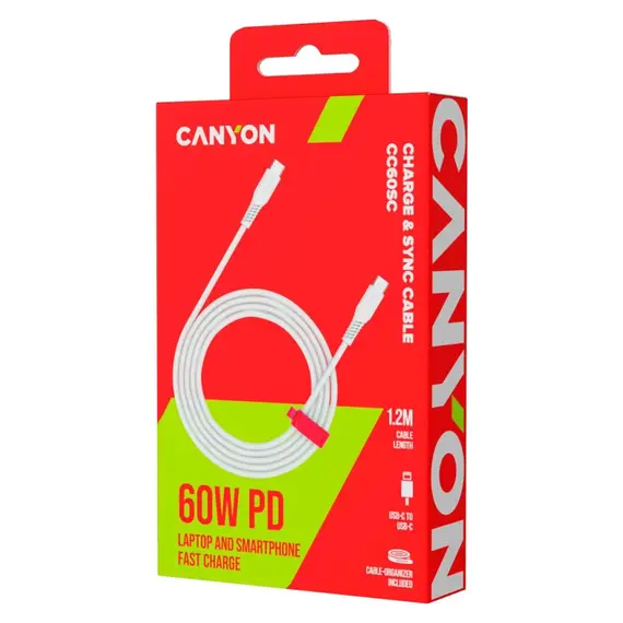 USB Cable CANYON CNS-CC60SC12W CC60SC USB-C to USB-C 60W 1.2m White