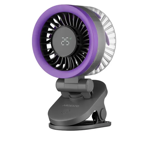 Fan ARDESTO FT-M83GR OneBreeze, Desktop/Wall-Mounted, Clip, 9 cm, Display, 3600 mAh Battery, USB-C, Grey