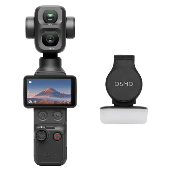 Action Camera DJI Osmo Pocket 4P Standard Combo, 1" CMOS + 60mm Med-Tele, 4K/240fps, 3-Axis Gimbal, 103GB, Classic Black