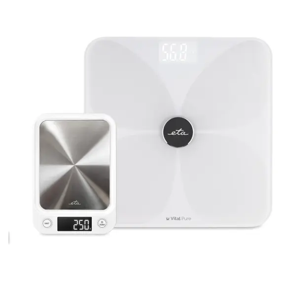 Scale Set ETA 778190000SET, Vital Pure Smart Bathroom Scale 180 kg + Kitchen Scale 5 kg, Bluetooth, White