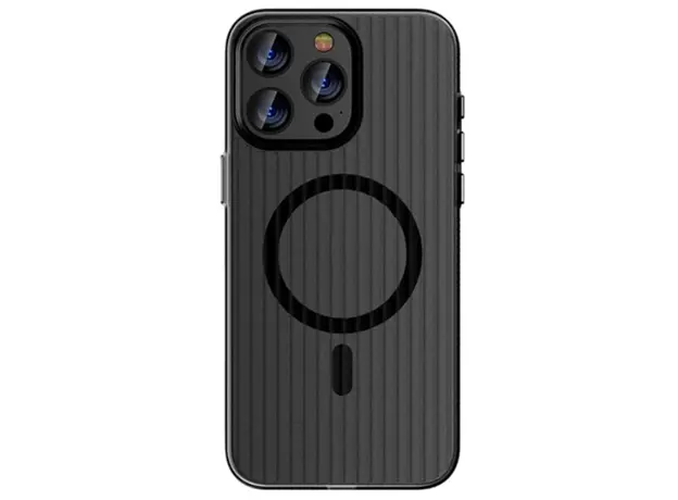 TVC iPhone 16 Pro Case Compatible with MagSafe Corrugated Texture Hard PC Matte Phone Cover - Black Edge