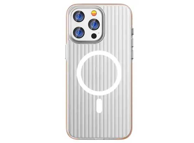 TVC iPhone 16 Pro Case Compatible with MagSafe Corrugated Texture Hard PC Matte Phone Cover - Orange Edge