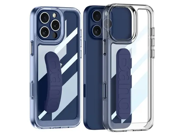 TVC GKK For iPhone 16 Pro Max Crystal Clear Case Anti-Drop TPU+PC Phone Cover with Silicone Hand Strap - Blue