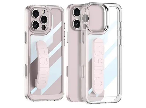 TVC GKK For iPhone 16 Pro Max Crystal Clear Case Anti-Drop TPU+PC Phone Cover with Silicone Hand Strap - Light Pink