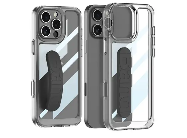 TVC GKK For iPhone 16 Pro Crystal Clear Case Anti-Drop TPU+PC Phone Cover with Silicone Hand Strap - Black
