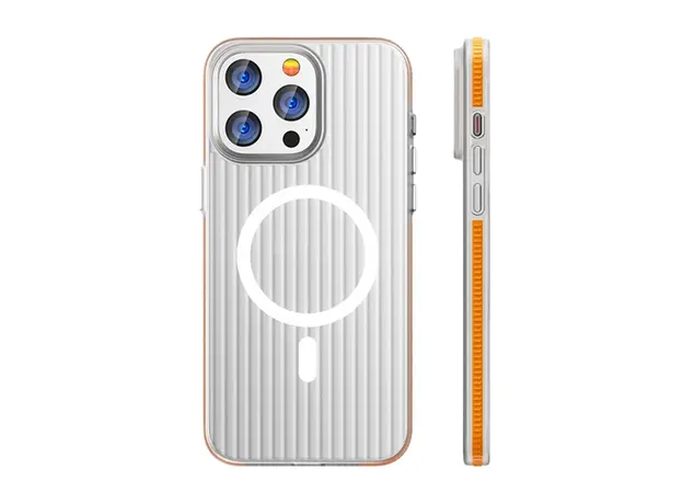 TVC iPhone 16 Pro Case Compatible with MagSafe Corrugated Texture Hard PC Matte Phone Cover - Orange Edge, 2 image