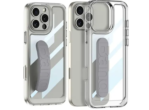 TVC GKK For iPhone 16 Pro Max Crystal Clear Case Anti-Drop TPU+PC Phone Cover with Silicone Hand Strap - Grey