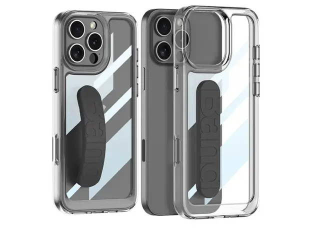TVC GKK For iPhone 16 Pro Max Crystal Clear Case Anti-Drop TPU+PC Phone Cover with Silicone Hand Strap - Black