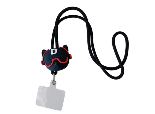 Mobile Phone Case TVC 45cm Phone Lanyard Cartoon Pendant Crossbody Rope Neck Strap with Patch - Black/Red