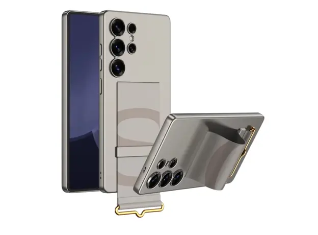 TVC GKK For Samsung Galaxy S25 Ultra Case with Strap Kickstand PU+Hard PC Protective Phone Cover - Titanium Grey