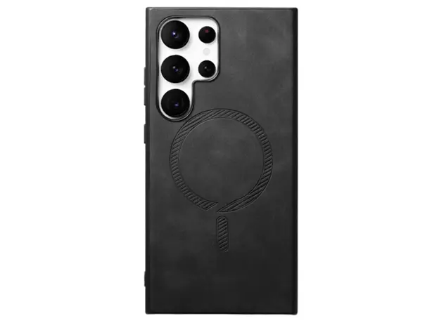 TVC Samsung Galaxy S25 Ultra Leather Back Case Compatible with MagSafe Skin-touch Phone Cover - Black