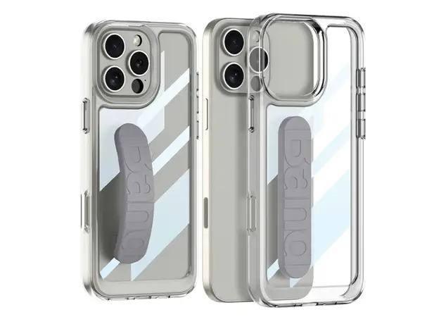 TVC GKK For iPhone 16 Pro Crystal Clear Case Anti-Drop TPU+PC Phone Cover with Silicone Hand Strap - Grey