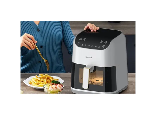 აეროგრილი Deerma DEM-KZ130W, 1300W, 5.5L, Air Fryer, White/Black, 8 image