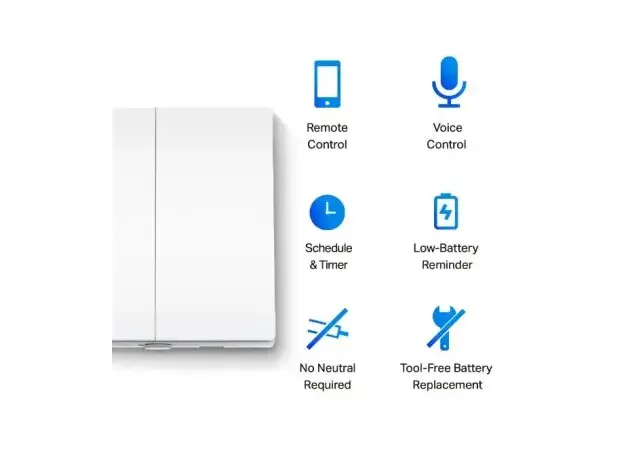 Smart Switch TP-Link Tapo S220, Smart Light Switch 2-Gang 1-Way, White, 2 image