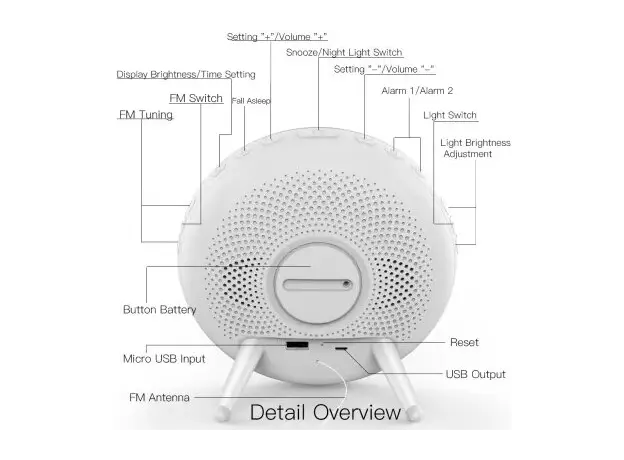 Smart Alarm Clock Moes WB-JK-AC-C Wi-Fi Wake-Up Light, Sunrise Simulation, 7 Colour Light, FM Radio, 4 Alarms, USB 5V/2A, White, 2 image